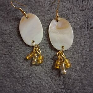 Elegant Gold and Cream Dangle Earrings